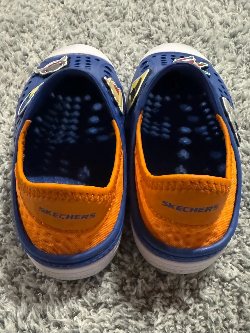 Skechers Guzman Steps Foamies Blue Orange Kids Slip-On Shoes Sz 11